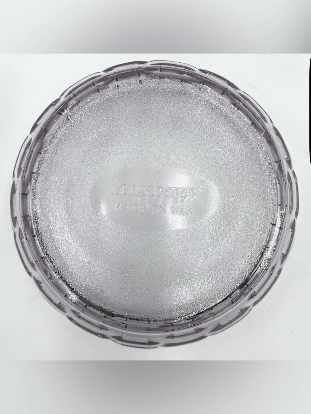 Longaberger Bunny Rabbit Covered Nest Dish Lavender Glass USA 2004 Retired